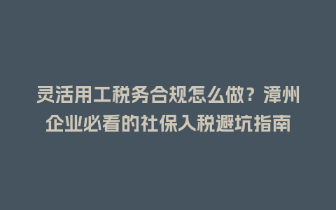 灵活用工税务合规怎么做?漳州企业必看的社保入税避坑指南插图 灵活用工税务合规怎么做?漳州企业必看的社保入税避坑指南插图