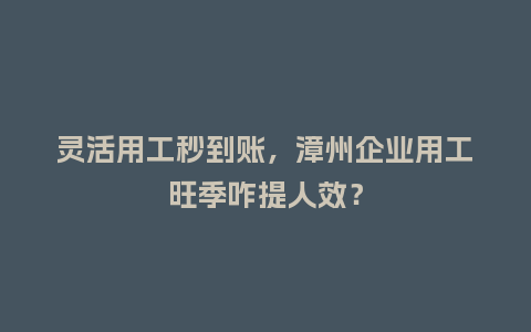 灵活用工秒到账,漳州企业用工旺季咋提人效?插图 灵活用工秒到账,漳州企业用工旺季咋提人效?插图