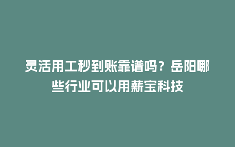 灵活用工秒到账靠谱吗？岳阳哪些行业可以用薪宝科技
