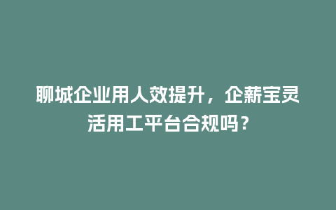 聊城企业用人效提升，企薪宝灵活用工平台合规吗？