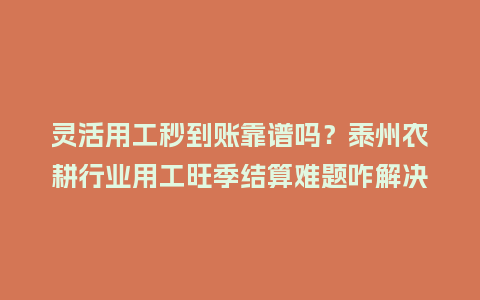 灵活用工秒到账靠谱吗?泰州农耕行业用工旺季结算难题咋解决插图 灵活用工秒到账靠谱吗?泰州农耕行业用工旺季结算难题咋解决插图